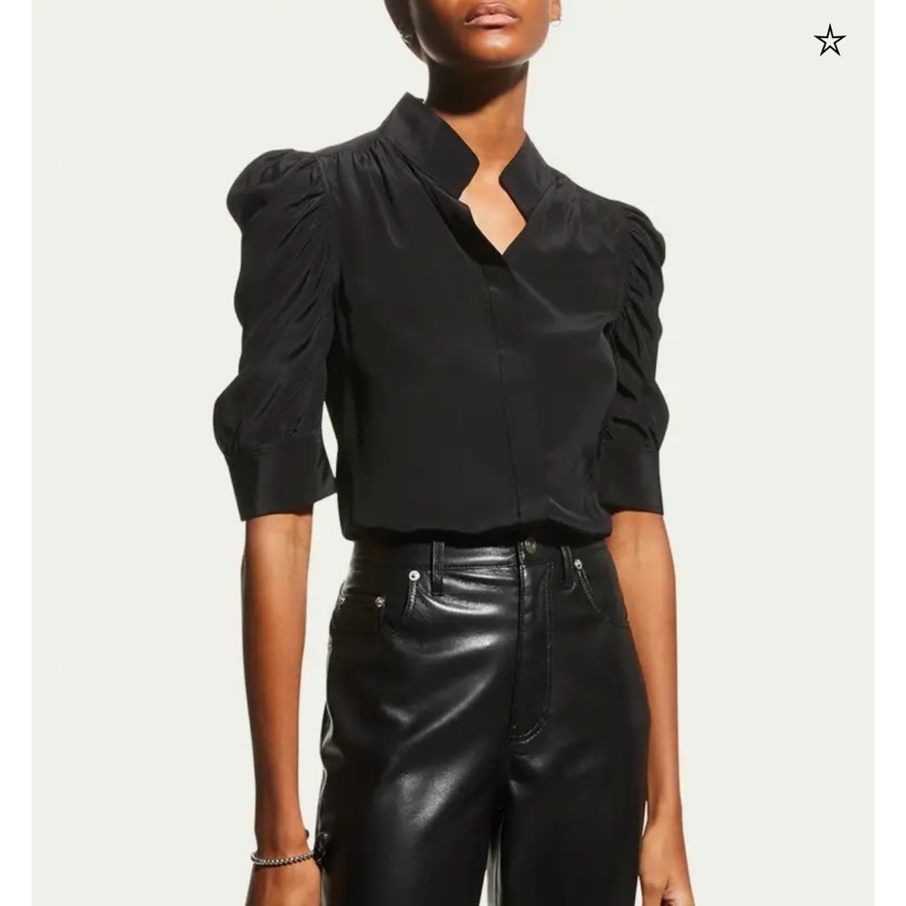 Frame Denim Elegant Black Puff Sleeve Blouse